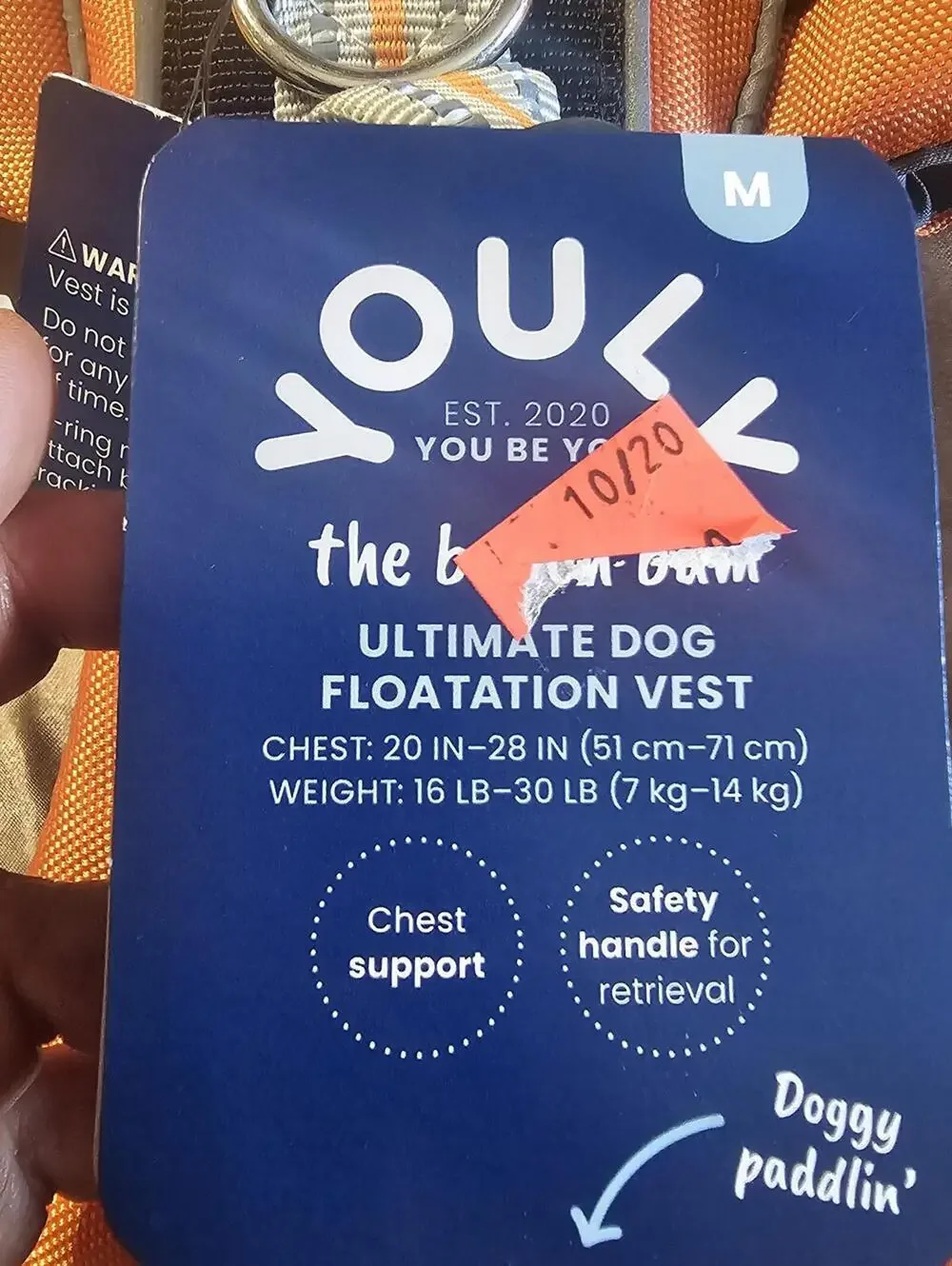 YOUly Ultimate Dog Flotation Vest Size M Orange Gray